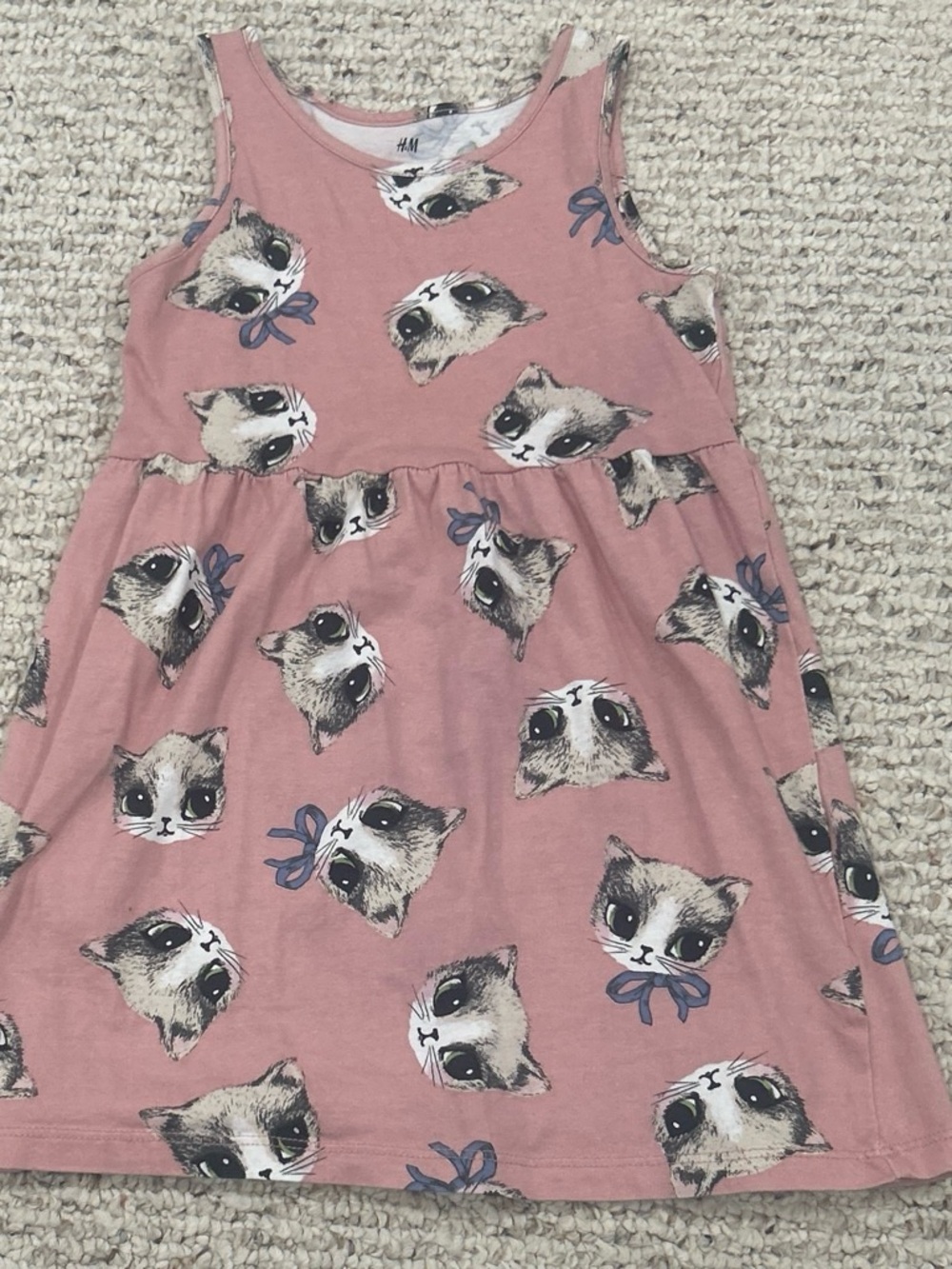 H&M Mauve Pink Kitty Print Sleeveless Dress